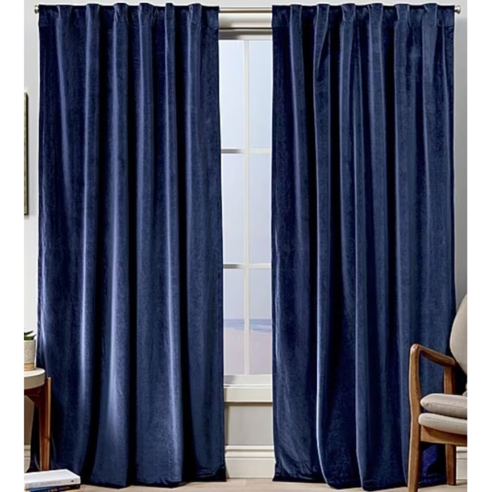 Dark Blue Exclusive Home Velvet Curtains 108" x 54" Pinch Pleat Set of 4 Panels
